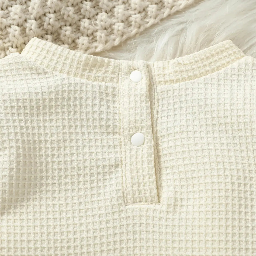 Conjunto bebê menina body creme manga longa detalhe botões costas