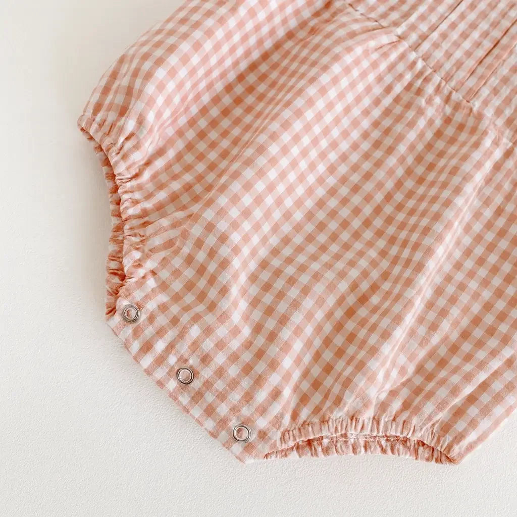 romper xadrez rosa com gola bordada