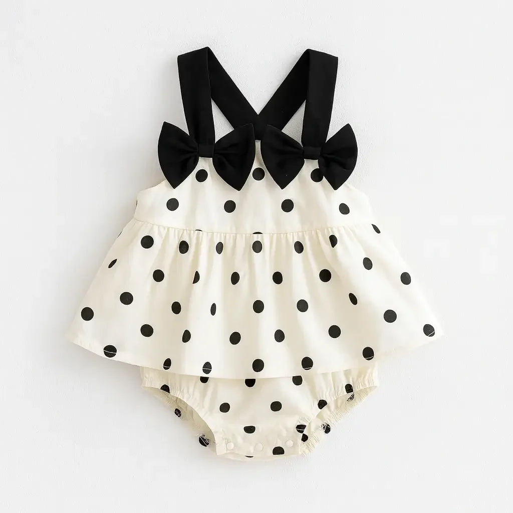 roupa de bebê menina elegante com estampa de bolinhas pretas