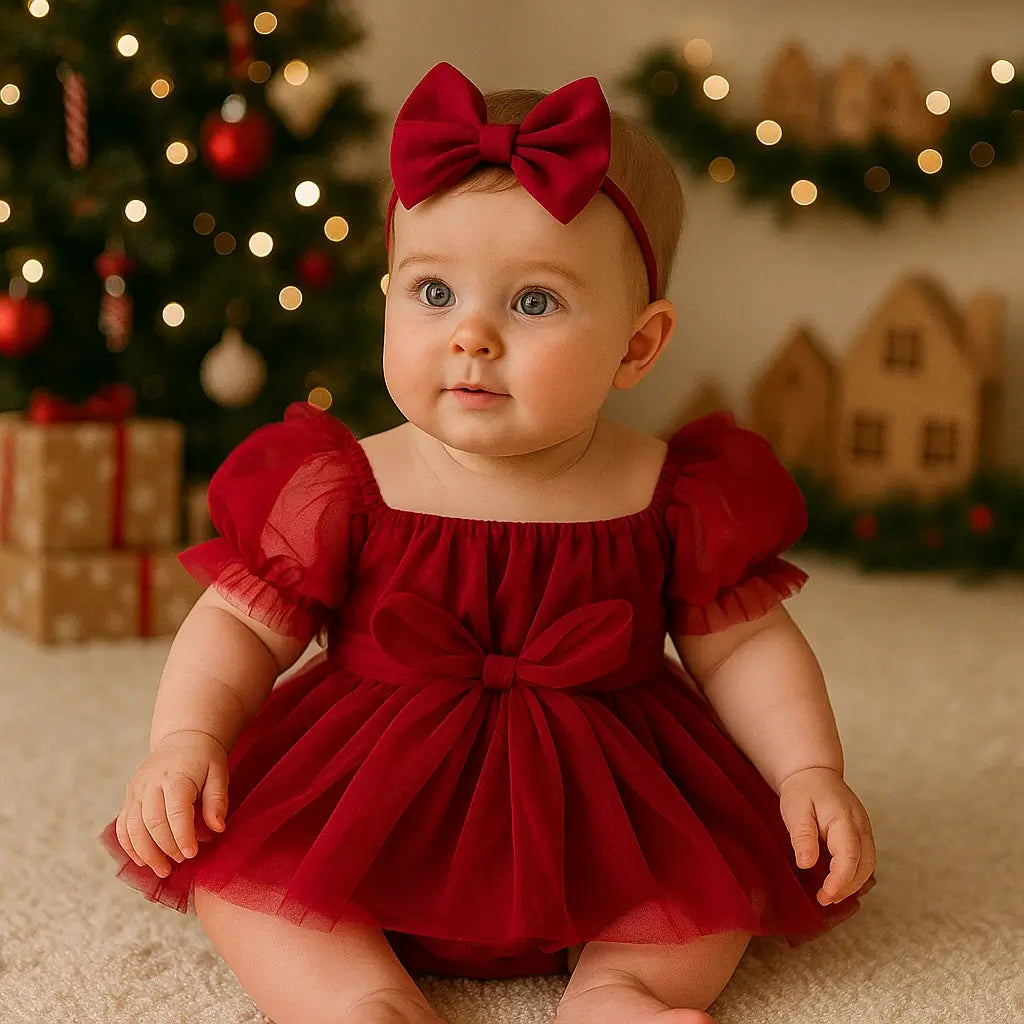 look-natal-bebe-menina-body-com-tule-e-faixa-vermelha