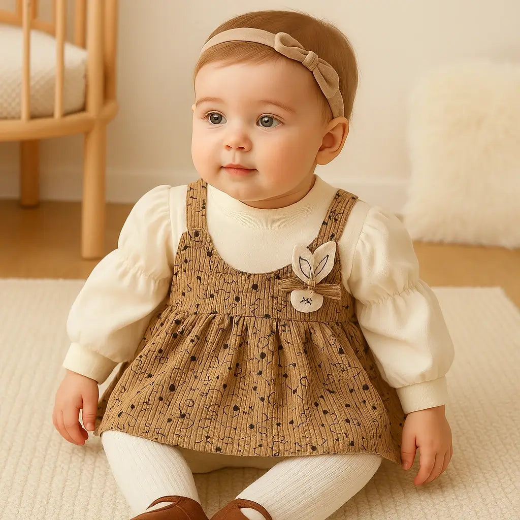 vestido-bebe-menina-com-blusa-manga-longa-marrom-aplique-coelhinho-sentada