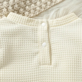 Conjunto bebê menina body creme manga longa detalhe botões costas