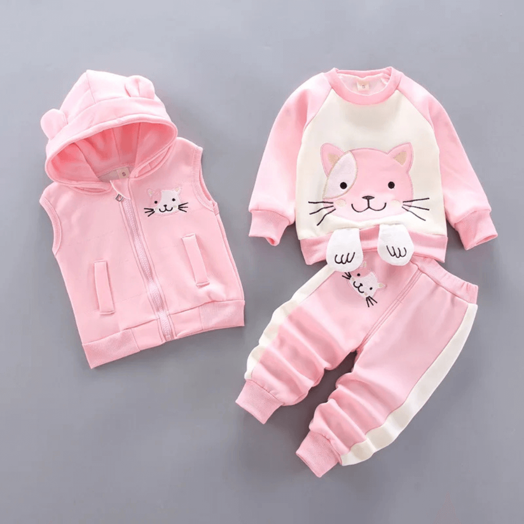 Conjunto de Inverno Bebê Feminino 3 Peças Gatinha