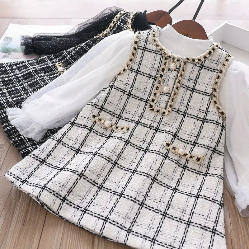 Vestido Tweed Luxo com Mangas Bufantes