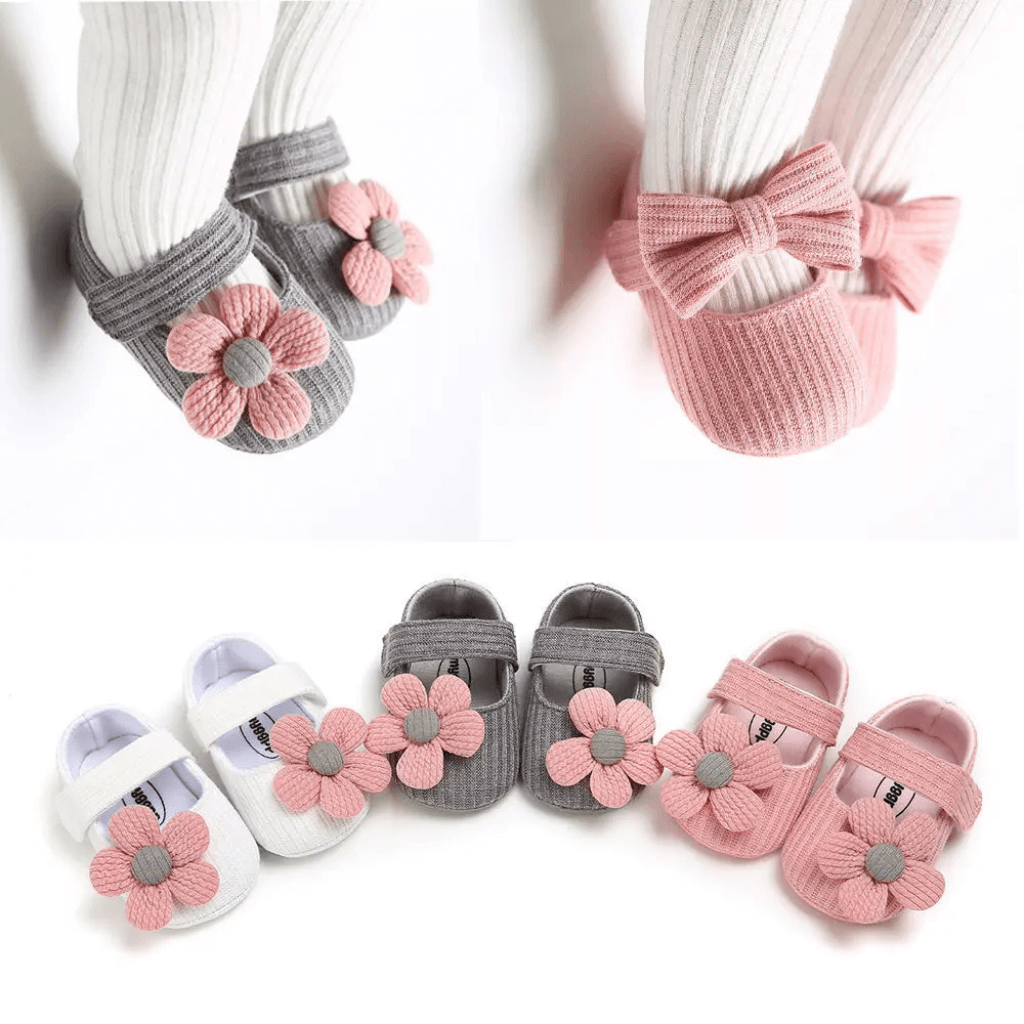 Sapatos de Algodão com Flor para Bebê Menina – Sola Macia e Conforto dos 0 aos 18 Meses