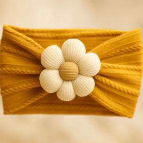 Turbante de Bebê com Flor Mostarda