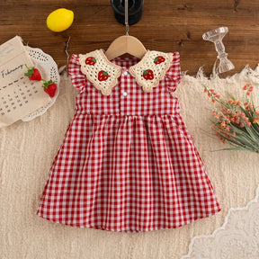 Vestido infantil de verão xadrez vermelho e branco – look fofo e confortável
