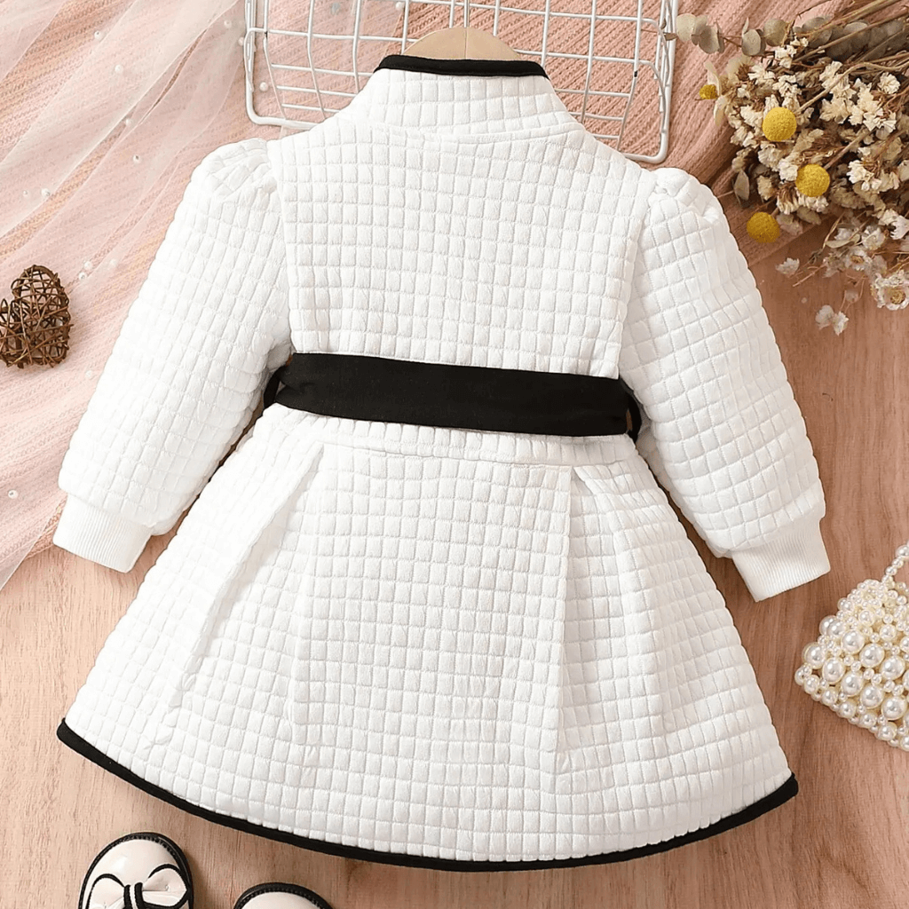 Casaco Térmico Infantil  Feminino com Cinto - Preto e Branco