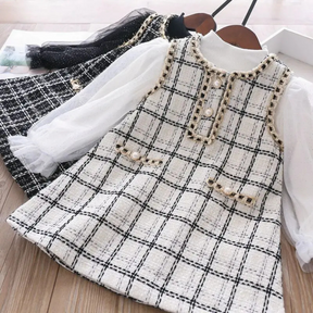 Vestido Tweed Infantil de Festa com Mangas Bufantes